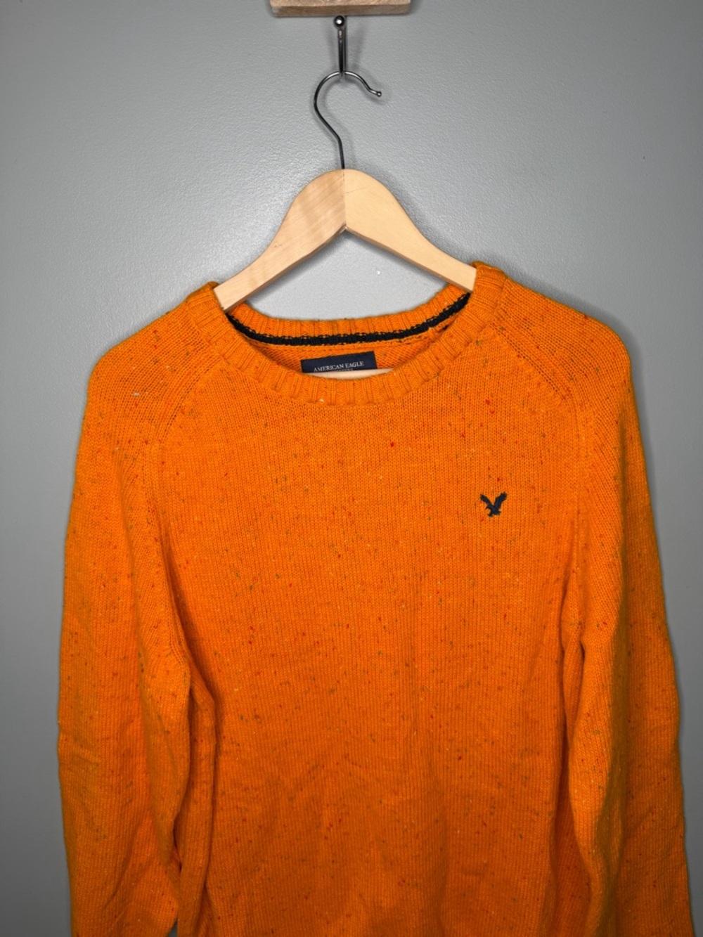 NWT American Eagle Deadstock 2000s Orange Speckled Elbow Patch Knit Crewneck - Picture 4 of 12